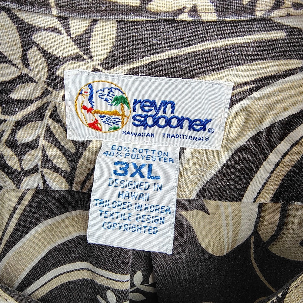 Vtg Reyn Spooner Sz 3XL Hawaiian Popover Tan Brown Floral Tropical Botanical - Picture 5 of 12